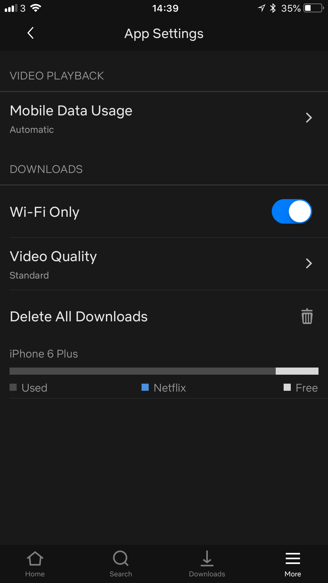 User settings Netflix app