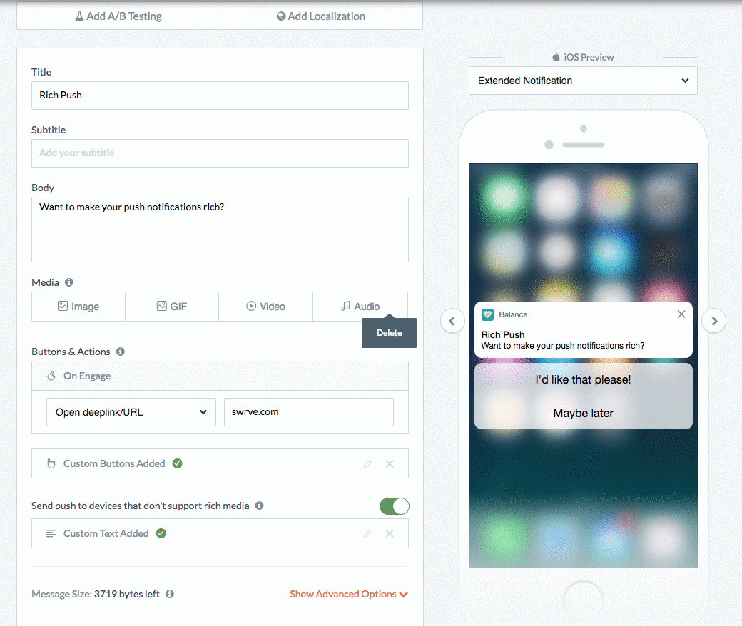 GIF showing how Rich Push notifications are made in the Swrve system