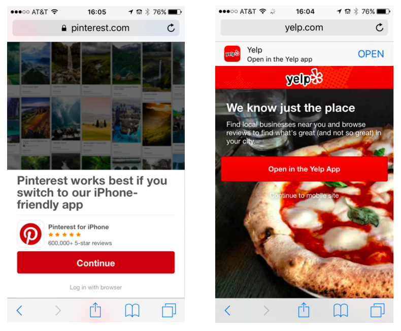 Pinterest drive mobile web users to mobile app